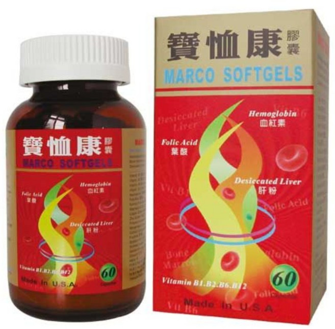 藥聯 寶恤康膠囊 美國製 60粒裝 含血紅素 葉酸 維他命B群 鐵 菸鹼醘胺, 1個, 藥聯-寶恤康膠囊