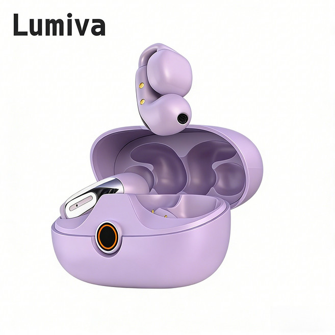 Lumiva 고음질 노이즈캔슬링 무선 이어 폰운동 방수 귀걸이형 블루투스 이어폰, 퍼플, HP-318