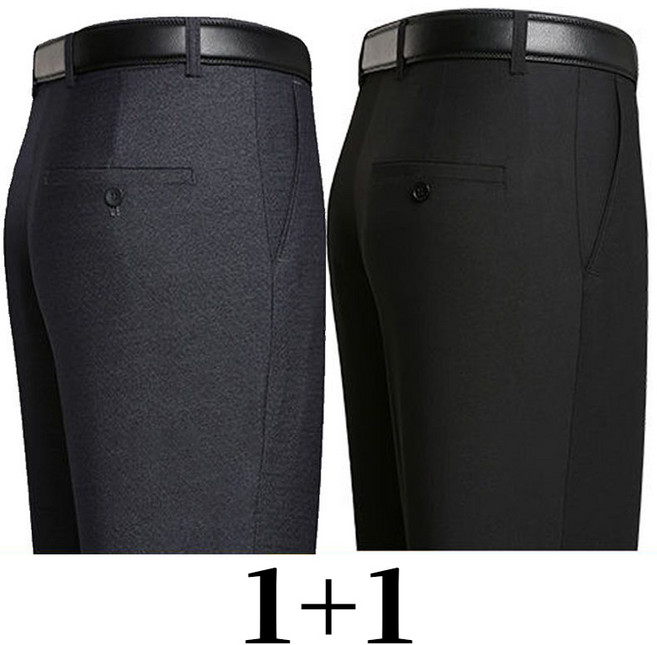 1+1 중년 남성 긴바지 봄가을 아빠 루즈핏 일자 바지 하이웨스트 남자 춘추 패션 데일리 정장 팬츠 LJX