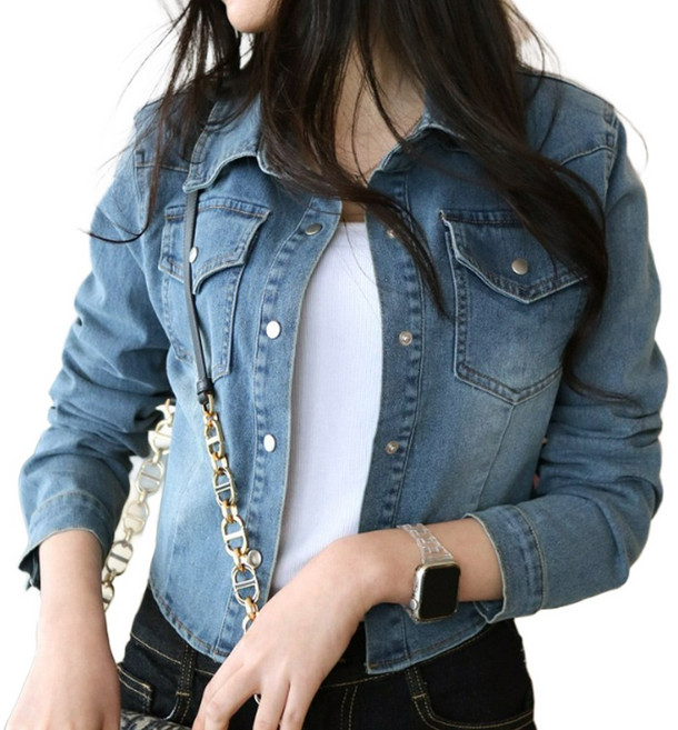 메리앤유 쫙쫙 사방 스판 숏 기장 청 데님 남방 스타일 자켓