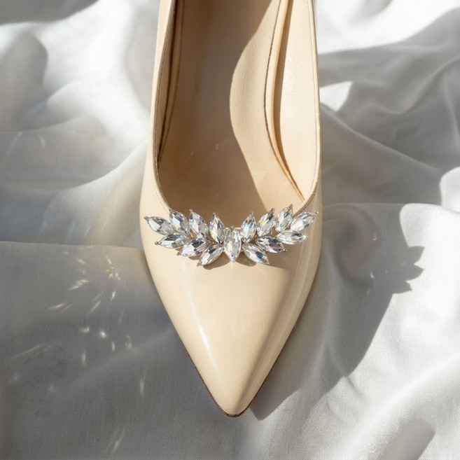 2개 한쌍 웨딩슈즈 구두 큐빅 사각 코사지 리본 악세사리