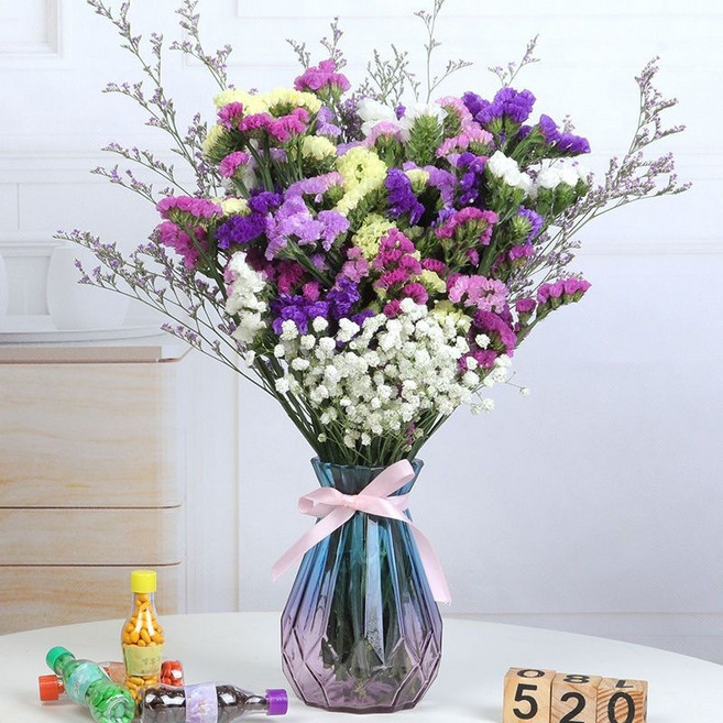 滿天星乾花束含花瓶, 六色勿忘我 草 白滿 - 不帶花瓶, 1件