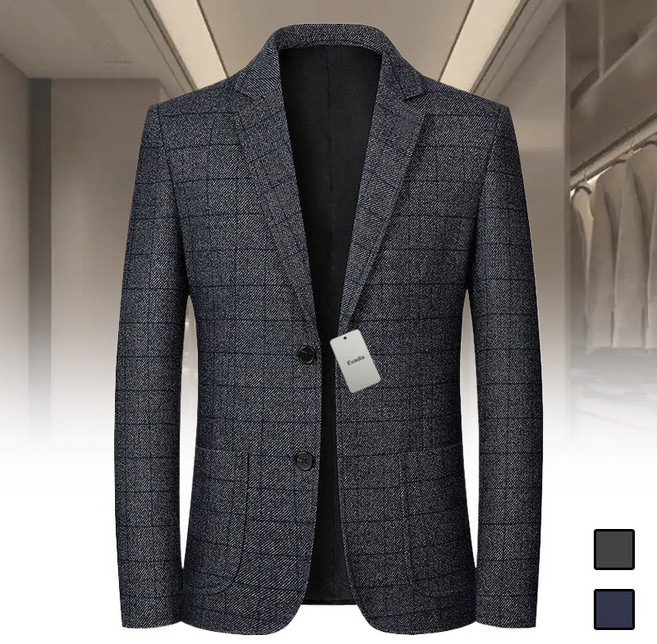 Zenaris 중년 남자 블레이저 카라넥 정장 자켓 체크 캐주얼 아우터 재킷