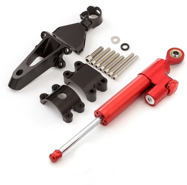 섬유 탄소 스티어링 댐퍼 스태빌라이저 오토바이 마운트 브래킷 지지대 키트 혼다 CBR600 F4i 1999-2003, 01 Damper n Bracket G, 01 빠른