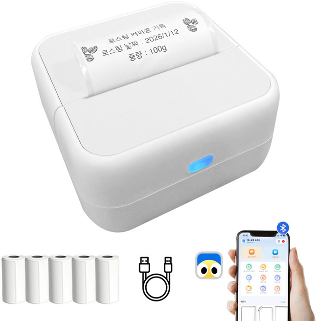 FDUCE S1 미니 포켓 프린터 감엳 라벨기 + 접착 라벨지 5개입, 1개, 화이트