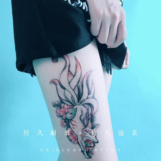 草本果汁九尾狐紋身貼 魅惑 狐狸圖案 男女 防水持久 暗黑ins風 花臂貼紙, 1套, 九尾狐手臂款15張