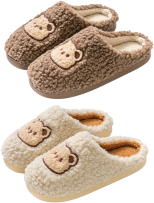곰돌이 양털 뽀글이 털 실내화 방한 슬리퍼