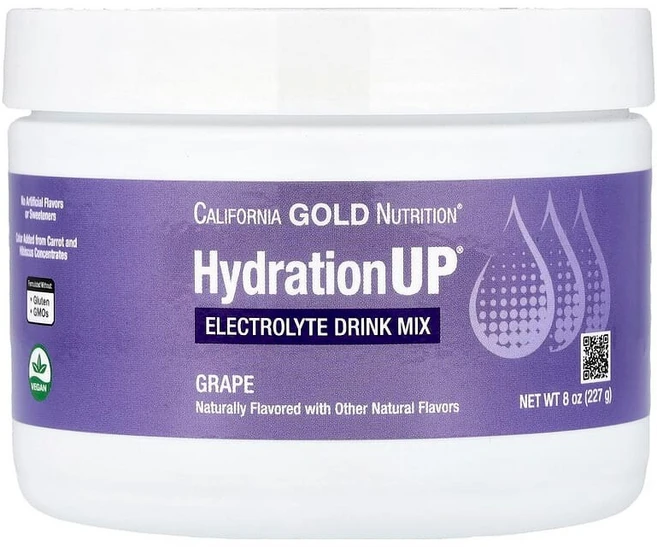 California Gold Nutrition HydrationUP® 전해질 드링크 믹스 칼슘 칼륨 비타민C 비타민E 함유 포도 227g(8oz) CGN-01749, 1개 - 쿠팡