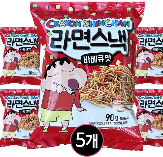 짱구 라면스낵 바베큐맛, 90g, 5개