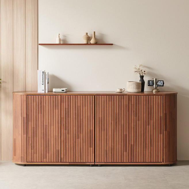 파로마 이프 데이 2000 라운드 템바보드 높은 수납 거실장 세트, 브라운