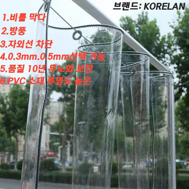 KORELAN PVC 투명비닐천막 동파 방지 방한 베란다 야외 테라스 방풍망 대형 비닐 천막 방수포 방풍포, 1x2, 0.5mm(밧줄을 보내다), 1개