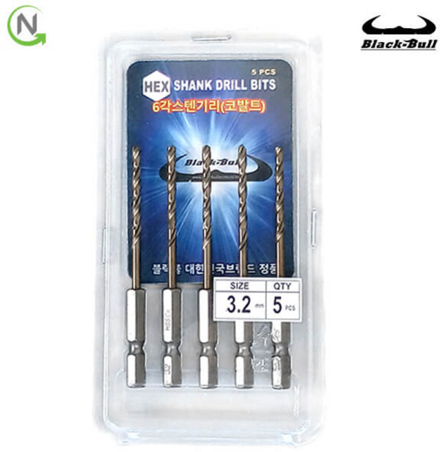 블랙불 스텐용 코발트 스텐 기리 G-ST 3.2 mm 5p세트 드릴날 드릴 비트 홀카타 홀커터 홀컷터 철기리, 1세트