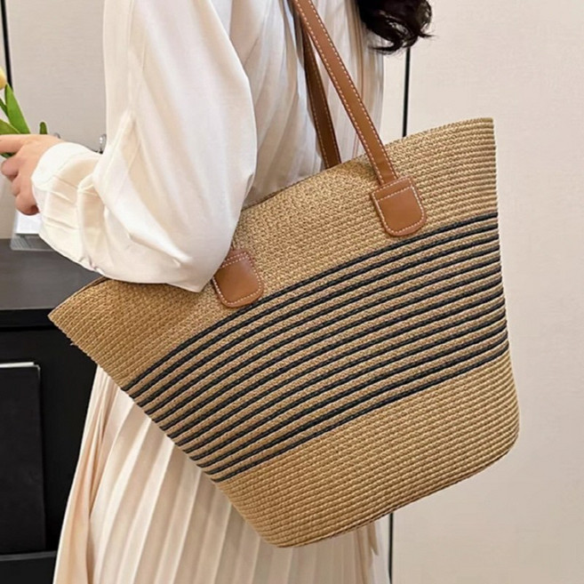 블리키 스트라이프 라탄 여성 숄더 가방