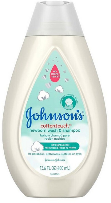 Johnson's CottonTouch 뉴본 베이비 워시 & 샴푸 눈물이 나지 않는 제품 황산염 프리 파라벤 프리 민감한 피부용 실제 면으로 제조 먼지와 세균을 부드, 13.6 Fl Oz (Pack of 1)