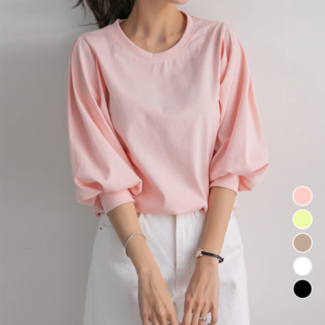 [나크21] (55~88) 여성 빅사이즈 루즈핏 퍼프소매 포인트 러블리 티셔츠 KO11-T-70