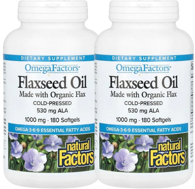 내츄럴팩터스 아마씨오일 플렉시드오일 비타민E 알파 리놀렌산 1000mg 180정 2개 - 쿠팡