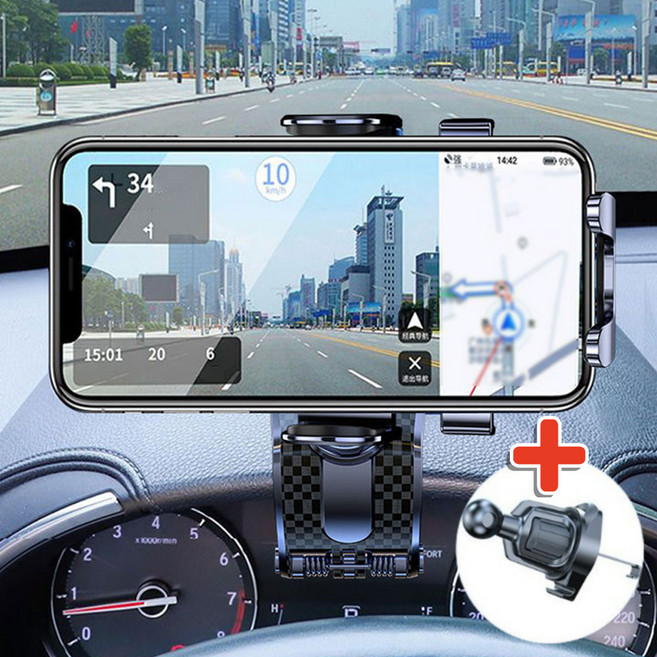 각도위치조절이 자유로운 차량용휴대폰거치대 계기판대쉬보드 핸드폰거치대 정면형 송풍구형 동시 가능 메리해피인, 블랙, 1개