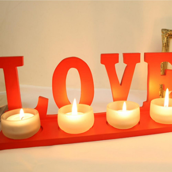 러브 메시지 우드 티라이트 받침대 캔들 홀더 세트 4구, 단품