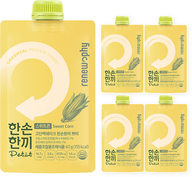 한손한끼 프로틴 단백질 쉐이크 스위트콘맛, 40g, 5개