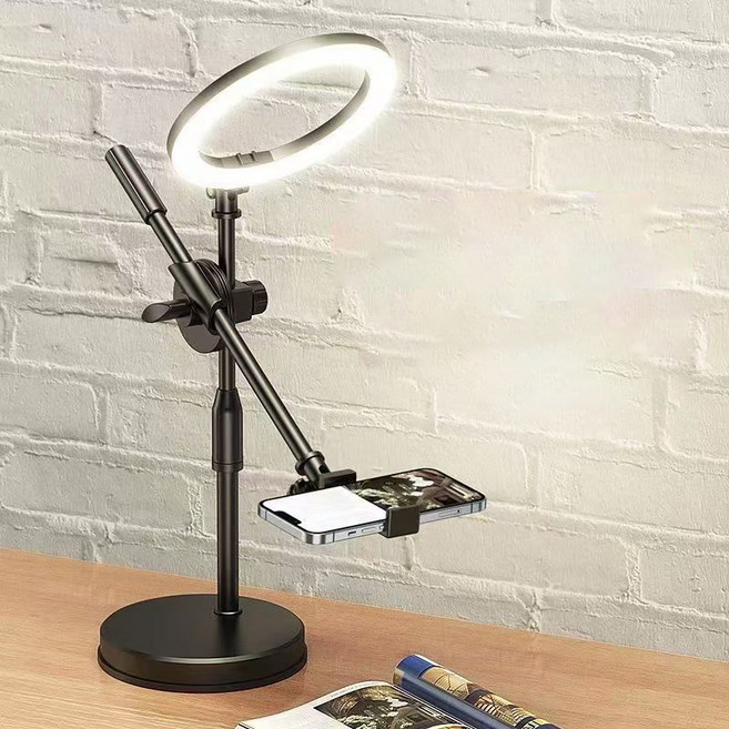 호밍사이 회전 촬영 LED 링라이트 + 데스크톱 폰 거치대 수직촬영 거치대, 1개, 블랙
