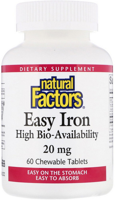 natural Factors 鐵咀嚼錠 20mg, 60顆, 1罐