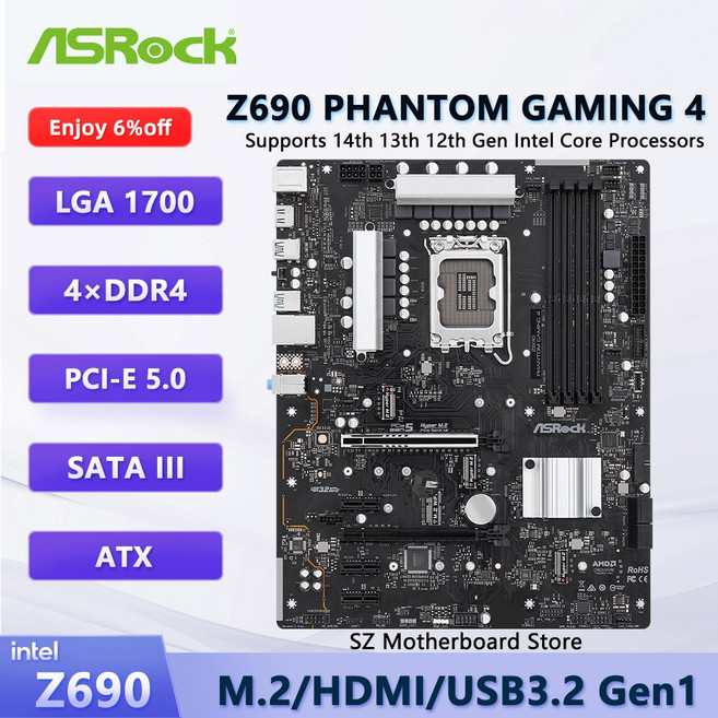 ASROCK Z690 PHANTOM I5 13600K GAMING 13900K I7 메인보드 DDR4 1700 13700K ATX I9 PCI 마더보드 CPU