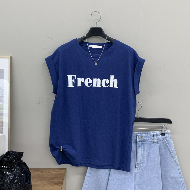 [행복여] 프렌 캐쥬얼 레터링 카브라 민소매 티셔츠