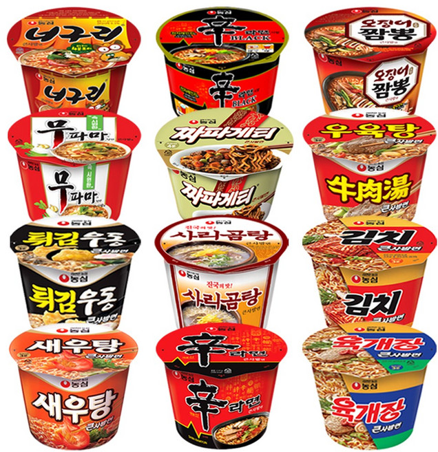 농심 큰사발 컵라면 12종 세트 (신라면 + 신라면 블랙 + 너구리 + 육개장 + 짜파게티 + 무파마 + 오징어짬뽕 + 새우탕 + 튀김우동 + 우육탕 + 김치큰사발 + 사리곰탕), 1개