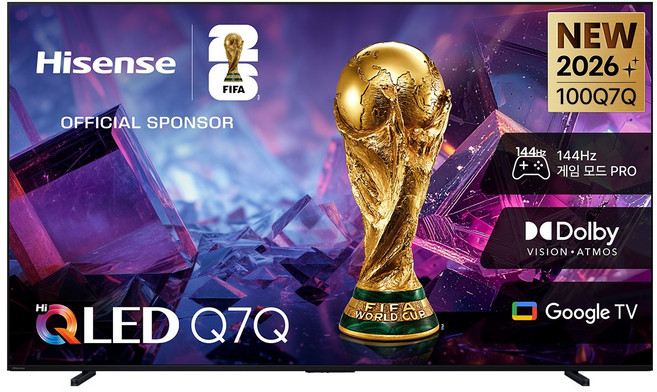 Hisense 하이센스 4K QLED 구글 TV, 253cm(100인치), 100Q7Q, 스탠드형, 방문설치