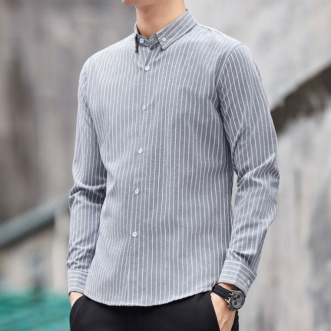 川月商行 男士條紋襯衫外套 商務工裝休閒襯衣
