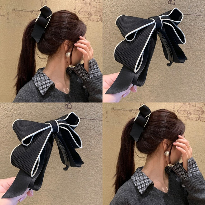 풀업 리본 바나나 헤어핀 톱슬릭 풀업리본 바나나핀 포니테일 집게핀 왕리본 리본핀 머리끈 주얼리