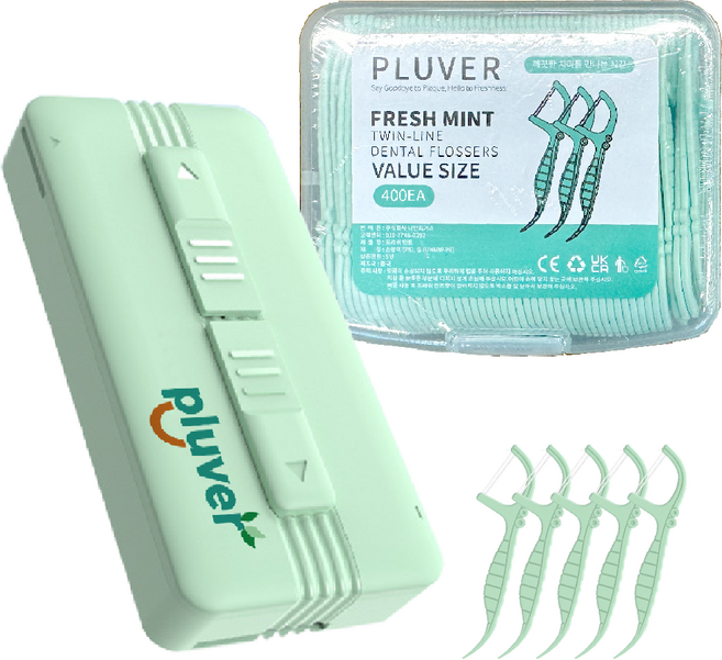 플루버 민트향 두줄 치실 410개 + 휴대용 치실 케이스 세트, 1개, 410개입, 8cm