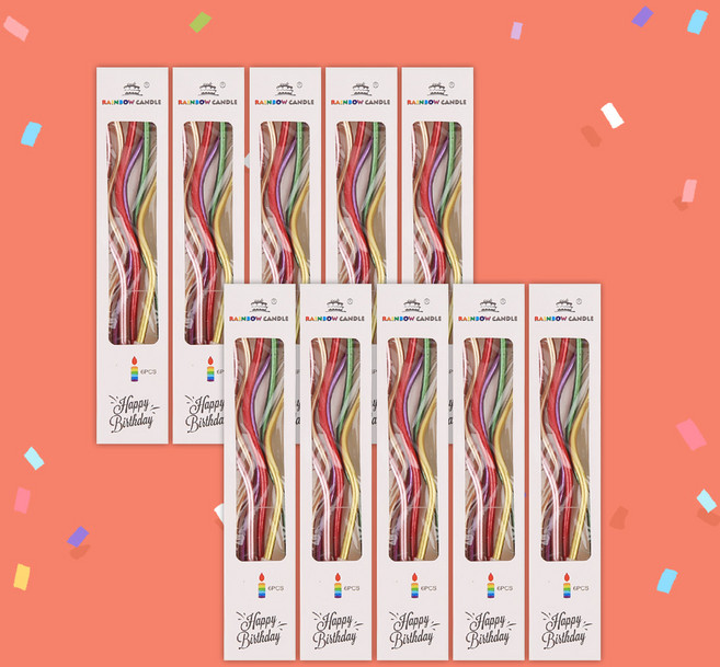 데일리어썸 웨이브 초 6개입 10세트 생일초 파티초 귀여운초 특이한초 생일파티 파티용품 꼬불이 케잌 컬러 초, 파스텔 레인보우10set