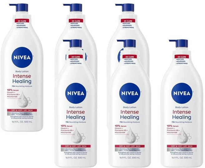 니베아 극건성 힐링 바디로션 72시간 보습 500ml x6팩 NIVEA Intense Healing, 6개 - 쿠팡