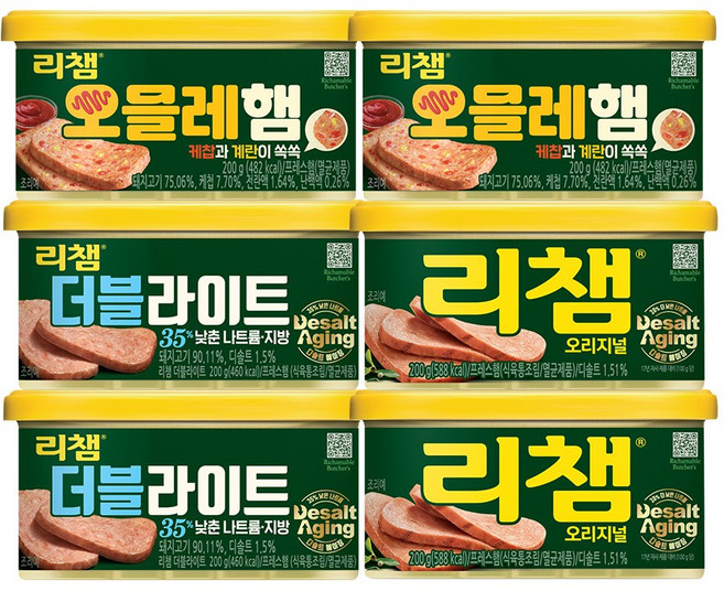 동원 리챔(오리지널 2P + 더블라이트 2P + 오믈레햄 2P), 200g, 6개