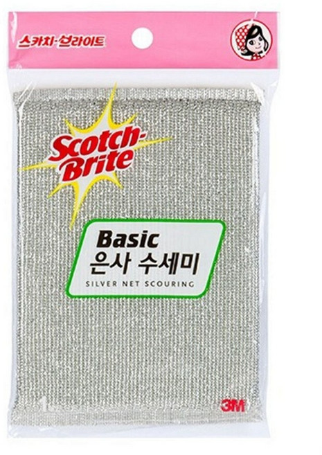 3M 베이직 은사수세미 2P 다용도 주방 욕실 베란다 화장실 청소 창틀 캠핑 차박 그리들 찌든때 기름때, 1개