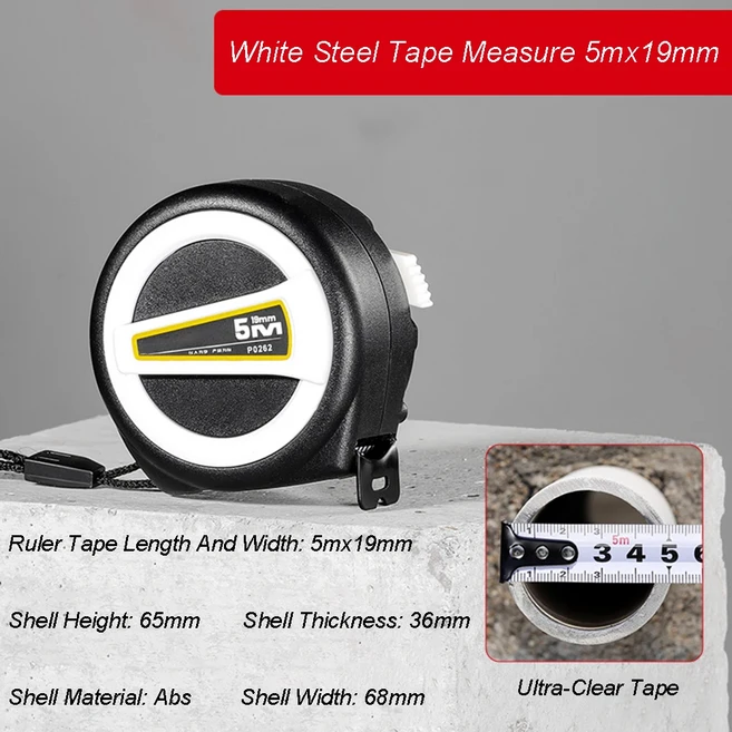 ABS 테이프 측정 톱 강철 너비 당김 눈금자 19-25mm 자동 잠금 3 5 10m 1 개, 01 White 5mx19mm, 01 1 Pcs