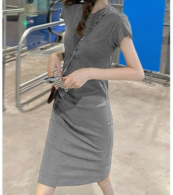 체인지쉬(change she) 여성 슬림핏 반팔 캐주얼 무지 원피스