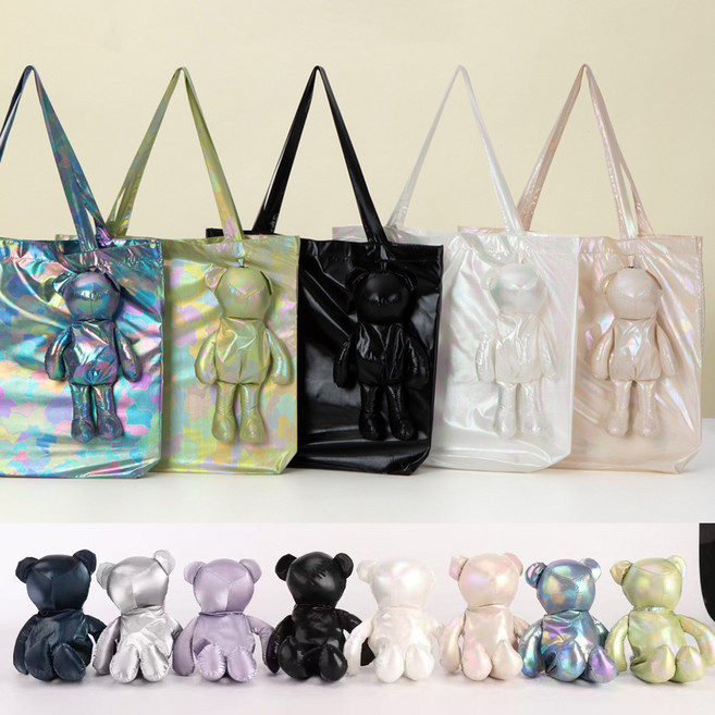 다온마루 곰돌이 에코백 휴대용 장바구니 키링 보조가방 열쇠고리 참