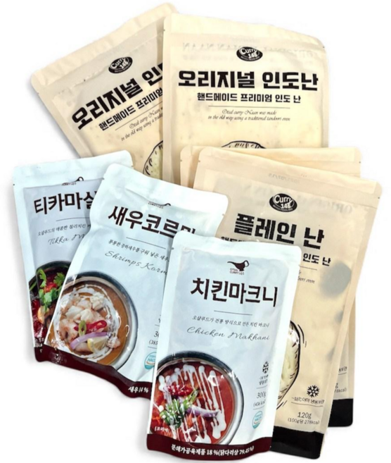 [오샬푸드]인도난 인도커리 D세트 치킨마크니3P+인도난4P 캠핑세트, 300g, 3개