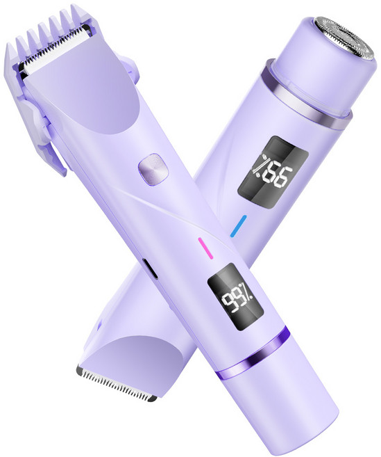 AURRA 브라질리언 제모기 더블헤드 모근제거남녀겸용 겨드랑이 비키니라인 Y존 LED전량표시, 트리머, 퍼플