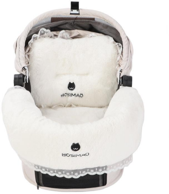 레이스 강아지 유모차 방석 가드세트 개모차 가드쿠션 강아지 유모차 방석 가드+방석+베개 세트, 화이트, 1세트