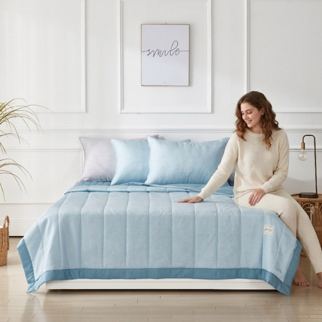 [이불+패드+베개커버] 국산 풍기인견 100% 냉장고 아이스 쿨링 얇은 차렵 이불 패드 2인용 세트 침구 퀸킹 QK