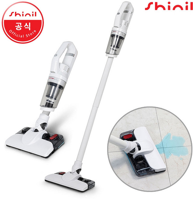 신일 소형 청소기 무선 진공 청소기 물걸레 청소기 저소음 물 청소기 LED 원룸 물걸레 겸용, 화이트