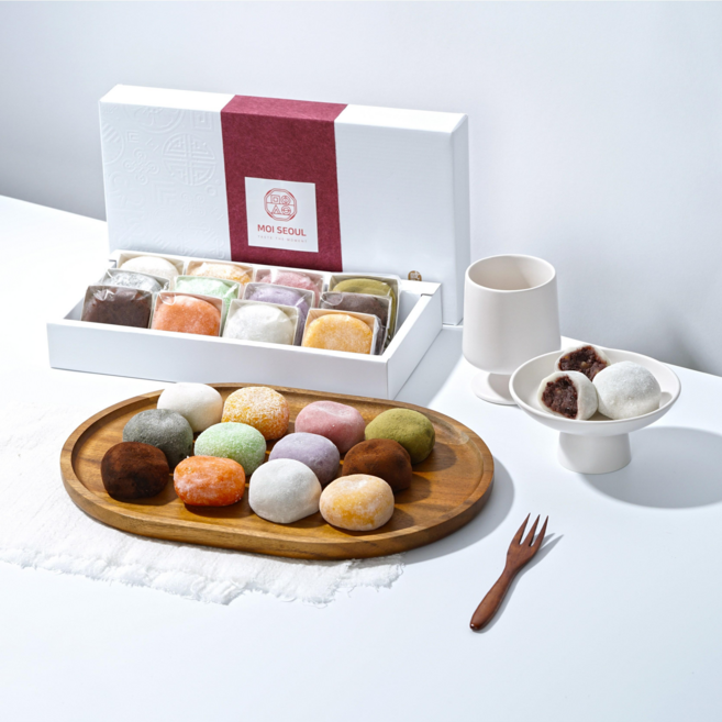 [모이서울] 찹쌀떡 장인이 직접 만든 건강한 수제과일모찌 유자모찌 싱글세트 (선물박스 냉동포장) 수능떡 답례품 건강떡, 12개, 55g