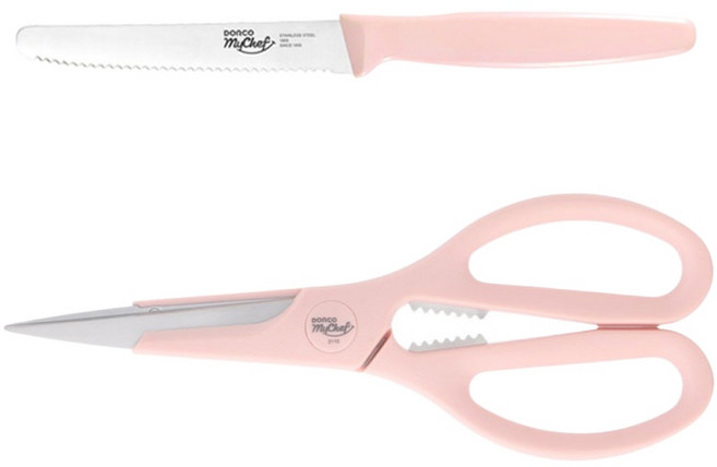 도루코 마이셰프 포켓 톱니과도 + 뉴베이직 주방가위, 과도+가위(핑크), 1세트
