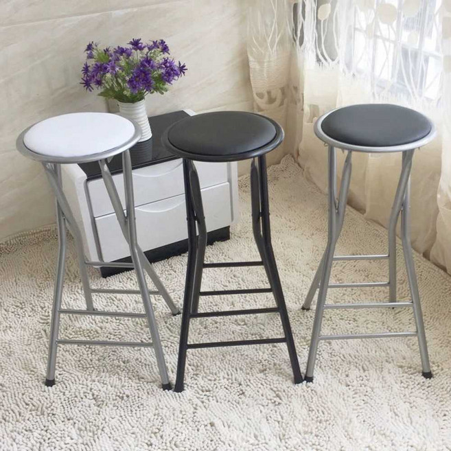 접이식 높은의자 키높이 스툴 바 간이 의자 폴딩 원형, 1. 블랙+실버 60cm, 1개