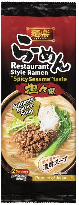 히카리 멘라쿠 매운 참깨 라면 190g Hikari Menraku Spicy Sesame Ramen Noodles 6.7 Ounce, 매콤한 참깨맛, 189g, 1개