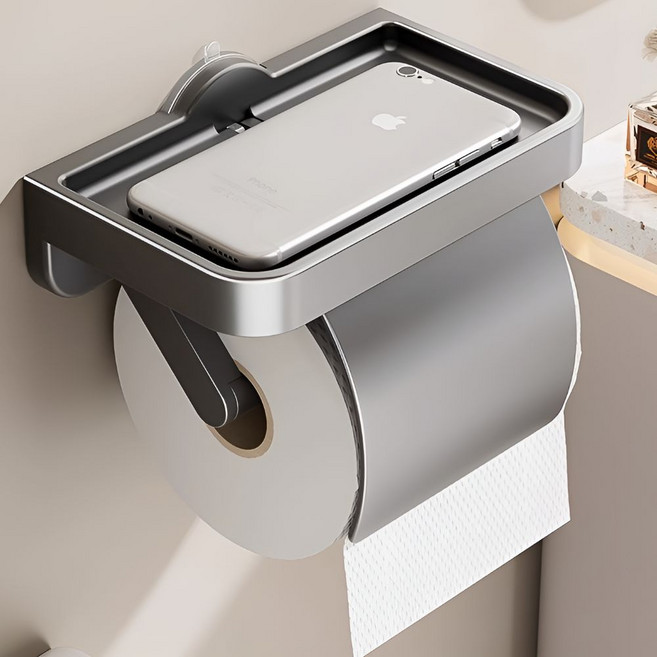 모아르코 무타공 화장실 욕실 방수 휴지걸이, 다크그레이, 1개