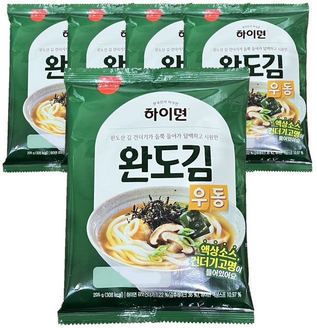 삼립 하이면 한국식 완도 김우동 우동, 205g, 5개